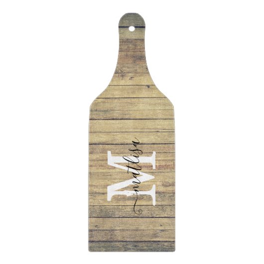 Familienname Rustic Beach Wash Monogram Script Schneidebrett (Vorderseite)