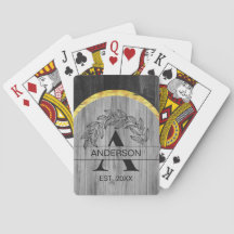 Familienname Rustic Gray Wood Monogram Gold