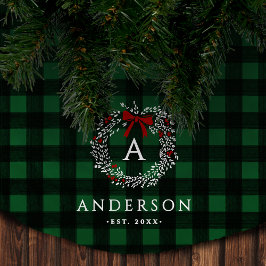 Familienname Rustic Holiday Wreath Buffalo Kariert Polyester Weihnachtsbaumdecke