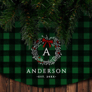 Familienname Rustic Holiday Wreath Buffalo Kariert Polyester Weihnachtsbaumdecke