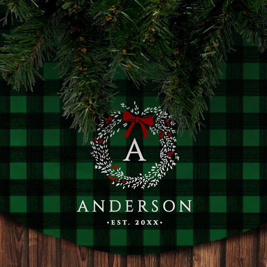 Familienname Rustic Holiday Wreath Buffalo Kariert Polyester Weihnachtsbaumdecke