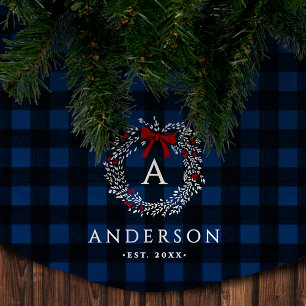 Familienname Rustic Holiday Wreath Buffalo Kariert Polyester Weihnachtsbaumdecke