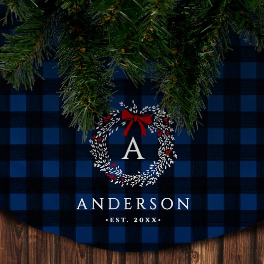 Familienname Rustic Holiday Wreath Buffalo Kariert Polyester Weihnachtsbaumdecke
