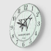 Familienname Rustic Wood Lake House Große Wanduhr (Winkel)