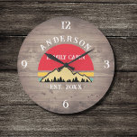 Familienname: Rustikale Retro-Bäume Große Wanduhr<br><div class="desc">Verwandeln Sie Ihre Zuhause in ein gemütliches Refugium mit unserer Familie Cabin Rustic Retro Trees Family Name Large Clock. Dieses charmante Zeitwerk bringt die rustikale Schönheit der großen Freizeit direkt in Ihren Wohnraum. Mit einem Vintag inspirierten Design mit rustikalen Retrobäumen fügt es jedem Zimmer eine Touch Nostalgie hinzu. Personalisieren Sie...</div>