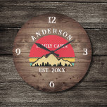 Familienname: Rustikale Retro-Bäume Große Wanduhr<br><div class="desc">Verwandeln Sie Ihre Zuhause in ein gemütliches Refugium mit unserer Familie Cabin Rustic Retro Trees Family Name Large Clock. Dieses charmante Zeitwerk bringt die rustikale Schönheit der großen Freizeit direkt in Ihren Wohnraum. Mit einem Vintag inspirierten Design mit rustikalen Retrobäumen fügt es jedem Zimmer eine Touch Nostalgie hinzu. Personalisieren Sie...</div>