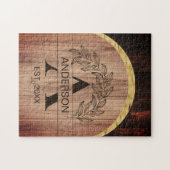 Familienname Rustikales Bauernhaus Holz Mit Monogr Puzzle (Horizontal)