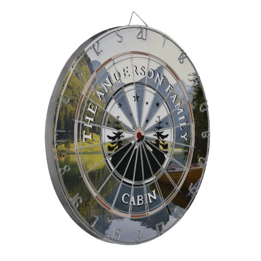 Familienname Rustische Kabinensfotografie Dartscheibe (Vorderseite Links)