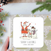 Familienname Santa Snowman Reindeer Christmas Hygg Quadratischer Aufkleber