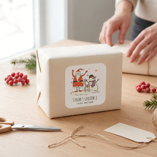 Familienname Santa Snowman Reindeer Christmas Hygg Quadratischer Aufkleber
