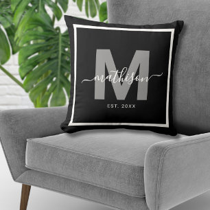 Familienname Schwarz Frischvermählte Monogramm Kissen