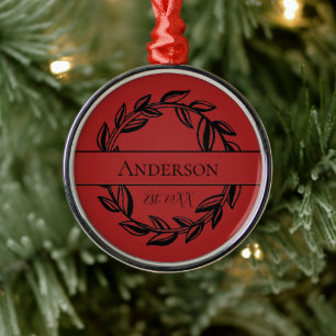 Familienname Schwarz Rot Blatt Weihnachten Metall Ornament Aus Metall