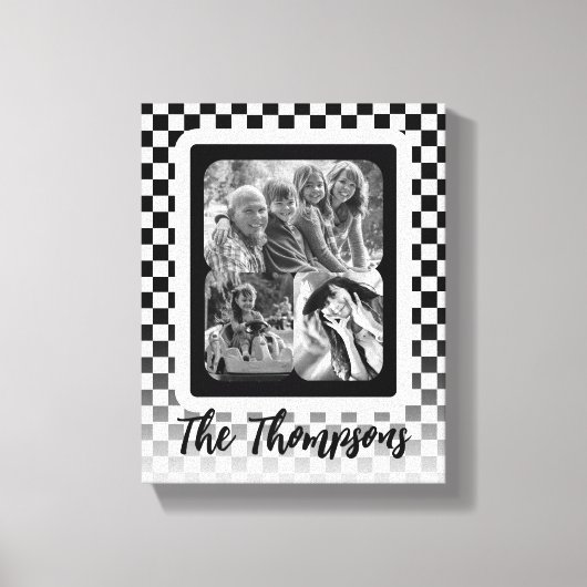 Familienname Schwarz/Weiß-FotoCollage Leinwanddruck (Vorderseite)