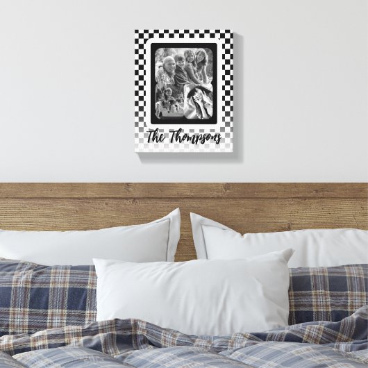 Familienname Schwarz/Weiß-FotoCollage Leinwanddruck (Insitu (Schlafzimmer))