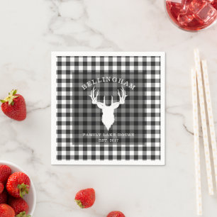 Familienname Schwarz Weiß See Haus Gingham Kariert Serviette