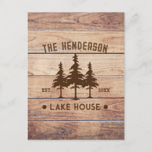 Familienname Seehaus Kiefernbaum Holz Personalisie Postkarte
