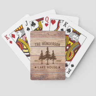 Familienname Seehaus Kiefernbaum Holz Personalisie Spielkarten