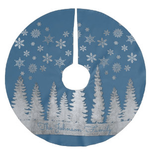 Familienname-Silber und blaues Winter-Märchenland Polyester Weihnachtsbaumdecke