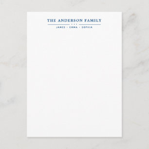 Familienname Skript Navy Blau Typografie Postkarte
