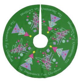 Familienname Spaß Weihnachten Bright Farben Bäume Polyester Weihnachtsbaumdecke