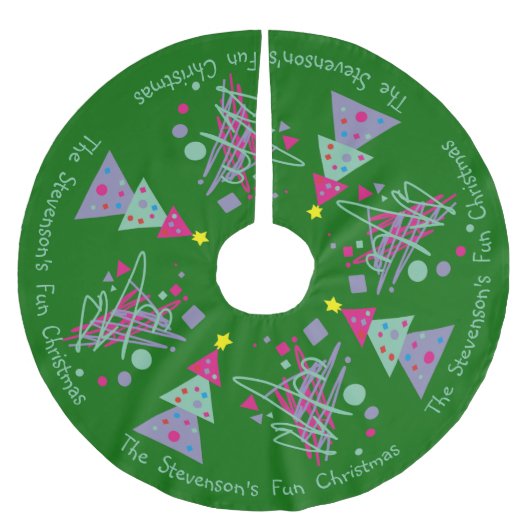 Familienname Spaß Weihnachten Bright Farben Bäume Polyester Weihnachtsbaumdecke (Vorderseite)