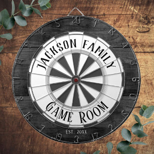 Familienname Spielzimmer Weiß Faux Holz Dartscheibe