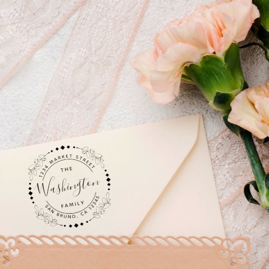 Familienname | Stilvolle, florale Rundrundung der  Gummistempel