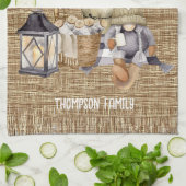 Familienname Stilvolle moderne Burlap Watercolor S Geschirrtuch (Gefaltet)