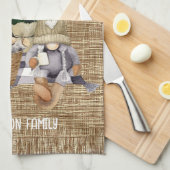 Familienname Stilvolle moderne Burlap Watercolor S Geschirrtuch (Viertel Falte)