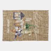 Familienname Stilvolle moderne Burlap Watercolor S Geschirrtuch (Horizontal)