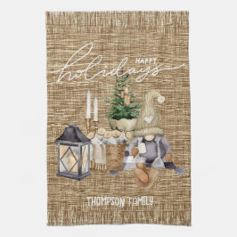 Familienname Stilvolle moderne Burlap Watercolor S Geschirrtuch