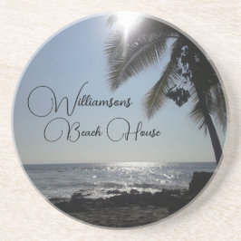 Familienname Sun beleuchtet Palmenbaum Ozean Getränkeuntersetzer