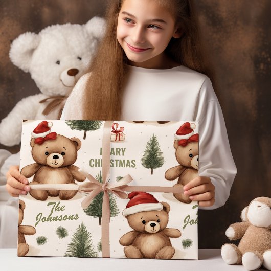 Familienname Teddy Bear Weihnachten Geschenkpapier