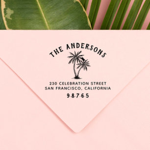 Familienname Typografie Palm Trees Rücksendeadress Gummistempel