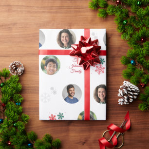 Familienname und 3 Foto Collage Weihnachten Geschenkpapier