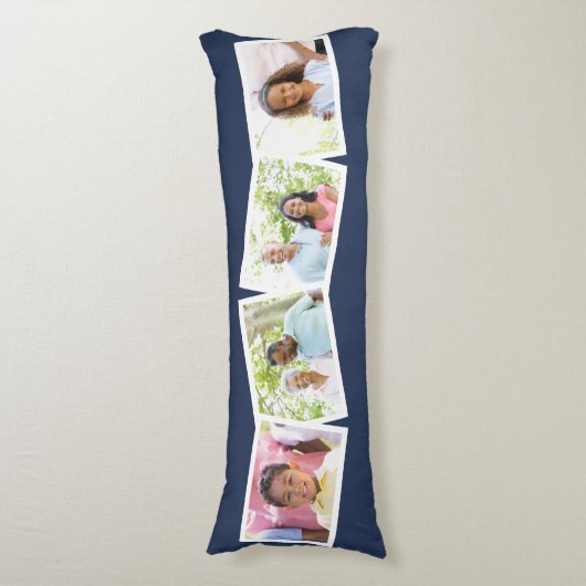 Familienname und 4 Foto Collage Blue Seitenschläferkissen (Vorderseite Vertikal)