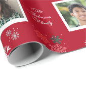 Familienname und 5 Foto Weihnachtsfest für Haustie Geschenkpapier (Rolleneckpunkt)