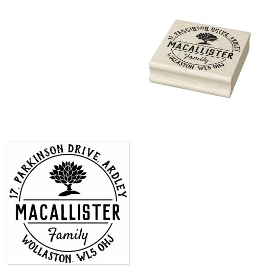 Familienname und Adresse mit Tree Motif Gummistempel (Stempel)