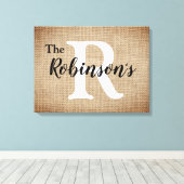 Familienname und anfängliches rustikales Burlap-Bi Leinwanddruck (Insitu (Holzboden))