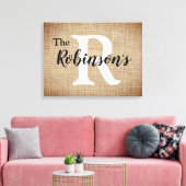 Familienname und anfängliches rustikales Burlap-Bi Leinwanddruck (Insitu (Wohnzimmer))