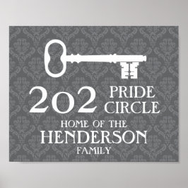 Familienname und Hausadresse Damask House Key Poster