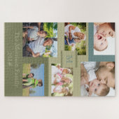 Familienname und Jahr 6 Foto Collage Green Blue Puzzle (Horizontal)