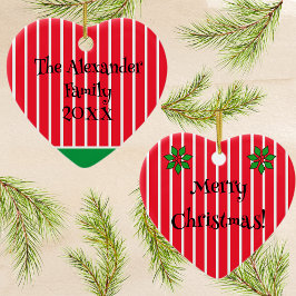 Familienname und Jahr auf roten und weißen Streife Keramik Ornament