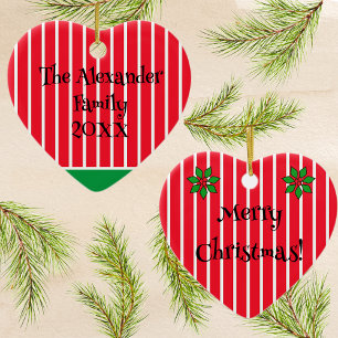 Familienname und Jahr auf roten und weißen Streife Keramik Ornament