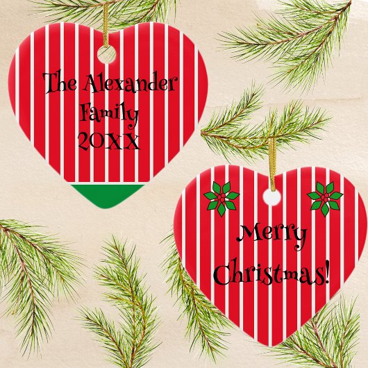 Familienname und Jahr auf roten und weißen Streife Keramik Ornament