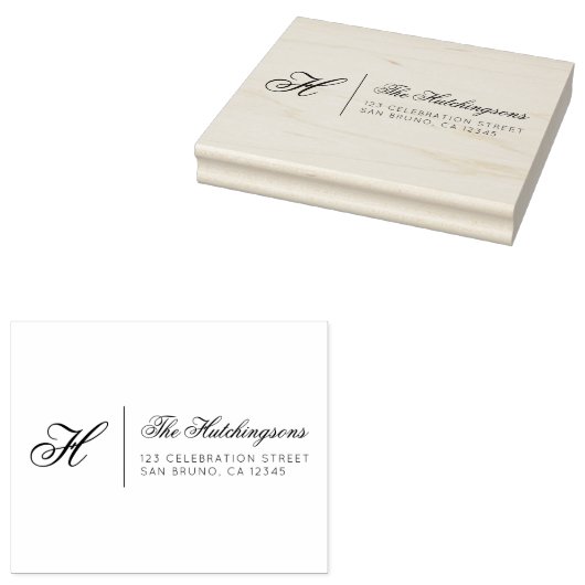 Familienname und Monogramm-Script-Rücksendeadresse Gummistempel (Stempel)