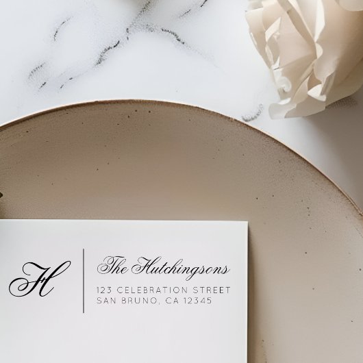 Familienname und Monogramm-Script-Rücksendeadresse Gummistempel