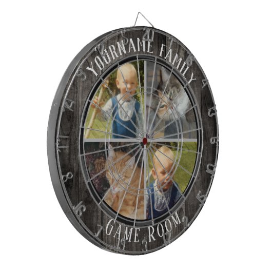 Familienname Vier-Foto-Spielzimmer Dartscheibe (Vorderseite Links)