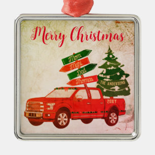 Familienname Vintage Weihnachten Farm Baum Rotes L Ornament Aus Metall