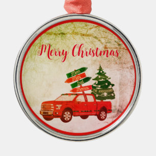 Familienname Vintage Weihnachten Farm Baum Rotes L Ornament Aus Metall